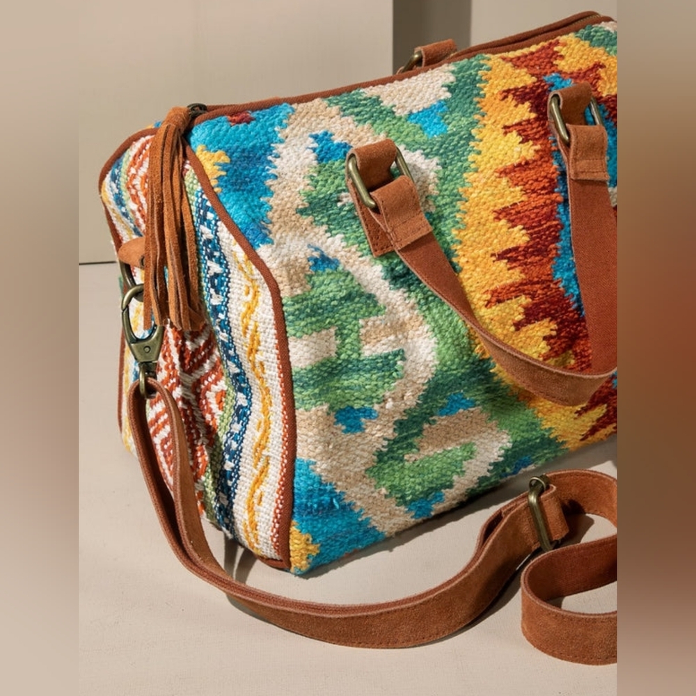 Handmade Boho Chic Satchel / Boston Bag - Navajo Aztec Inspired Design - Picture 6 of 9